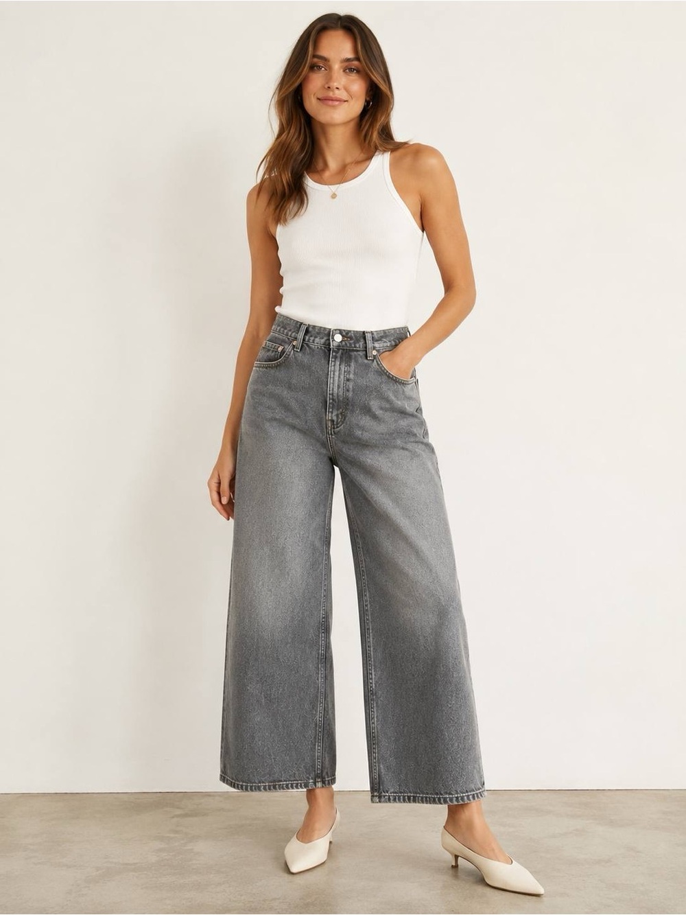 Twik by Simons Womens Baggy Wide Leg Jeans Gray Size 30 Organic Cotton